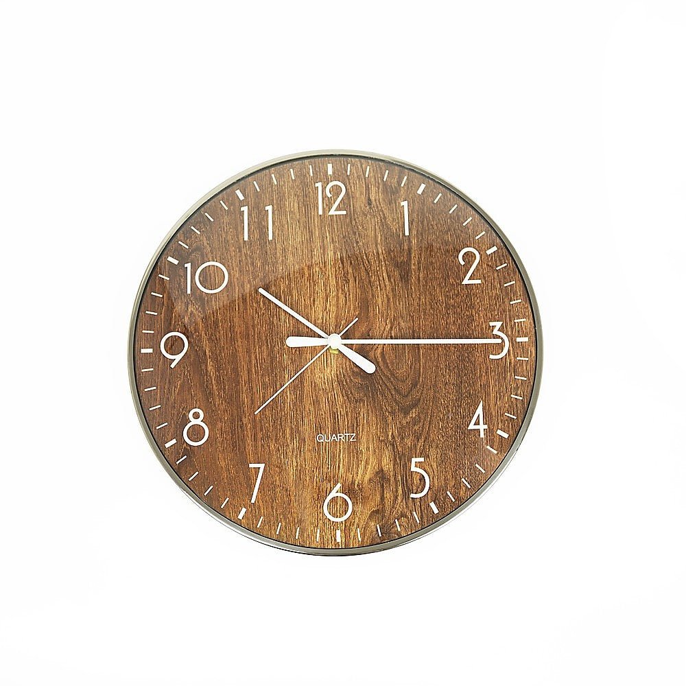14-inch Round Wall Clock Silent Non-Ticking Quartz Battery Operated Wood Grain - Home & Garden > Decor - Rivercity House & Home Co. (ABN 18 642 972 209) - Affordable Modern Furniture Australia
