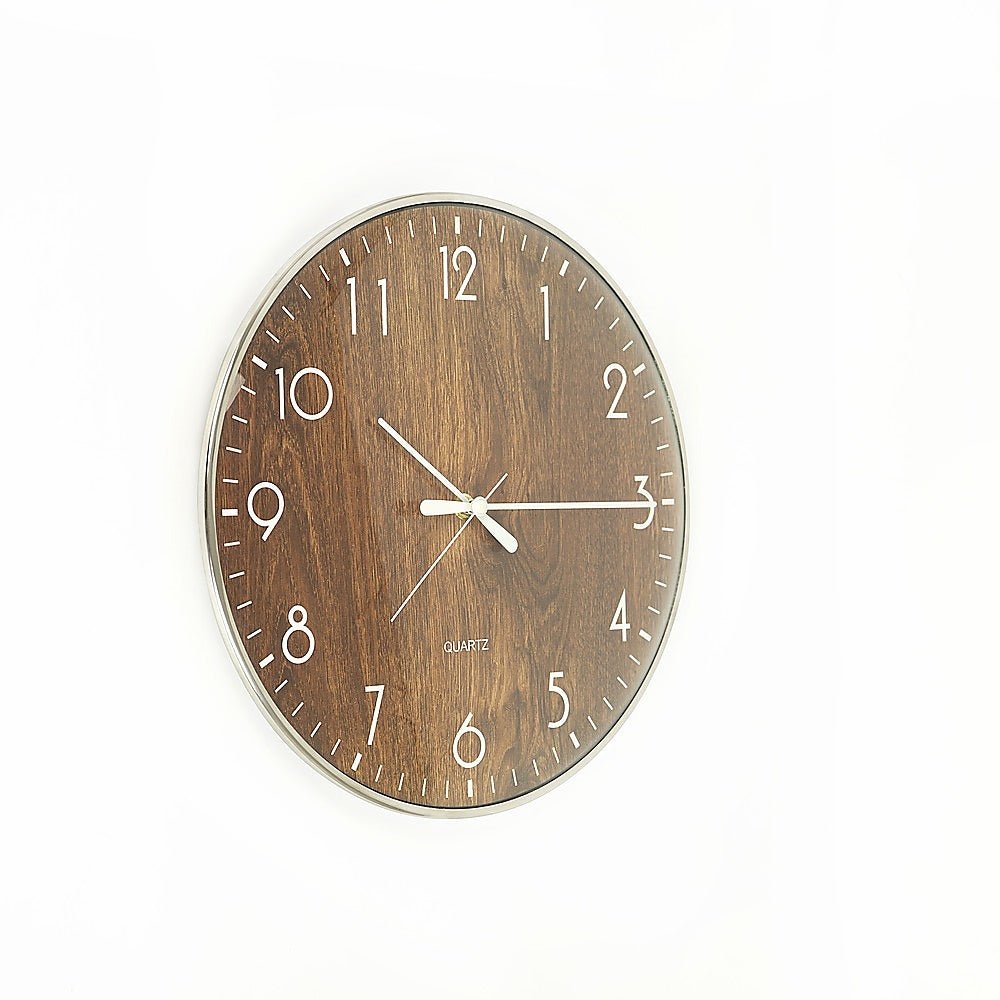 14-inch Round Wall Clock Silent Non-Ticking Quartz Battery Operated Wood Grain - Home & Garden > Decor - Rivercity House & Home Co. (ABN 18 642 972 209) - Affordable Modern Furniture Australia