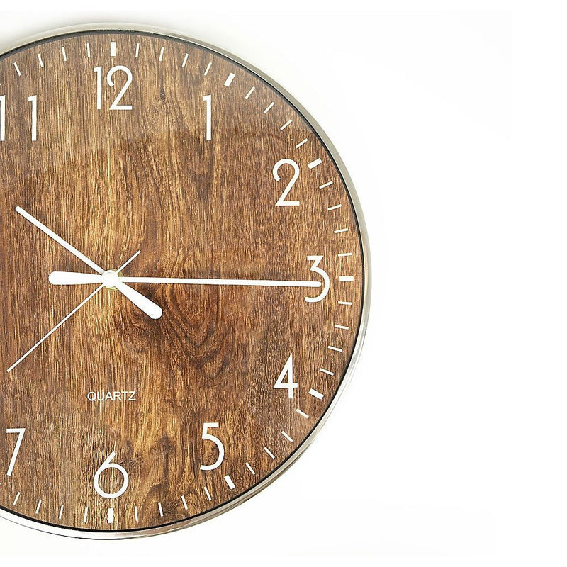 14-inch Round Wall Clock Silent Non-Ticking Quartz Battery Operated Wood Grain - Home & Garden > Decor - Rivercity House & Home Co. (ABN 18 642 972 209) - Affordable Modern Furniture Australia