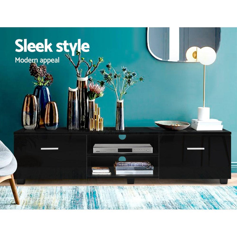 140CM Black High Gloss TV Cabinet - Rivercity House & Home Co. (ABN 18 642 972 209) - Affordable Modern Furniture Australia