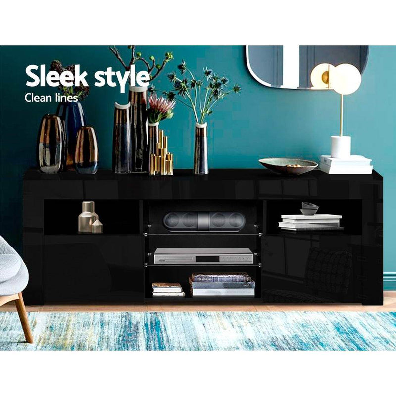 145CM LED Entertainment Unit in Black Gloss - Furniture - Rivercity House & Home Co. (ABN 18 642 972 209) - Affordable Modern Furniture Australia
