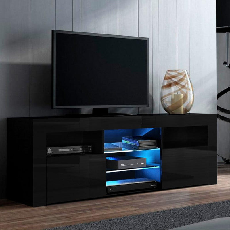 145CM LED Entertainment Unit in Black Gloss - Furniture - Rivercity House & Home Co. (ABN 18 642 972 209) - Affordable Modern Furniture Australia