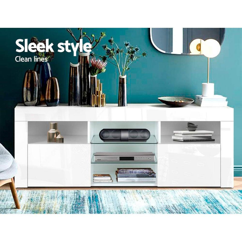 145CM LED Entertainment Unit in White Gloss - Furniture - Rivercity House & Home Co. (ABN 18 642 972 209) - Affordable Modern Furniture Australia