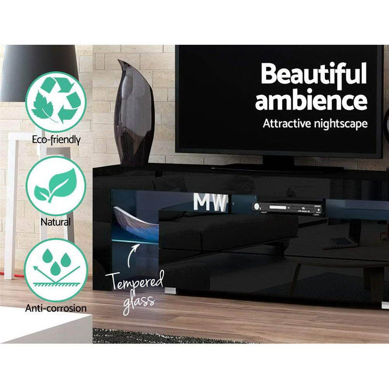 160CM LED Entertainment Unit in Black Gloss - Furniture - Rivercity House & Home Co. (ABN 18 642 972 209) - Affordable Modern Furniture Australia