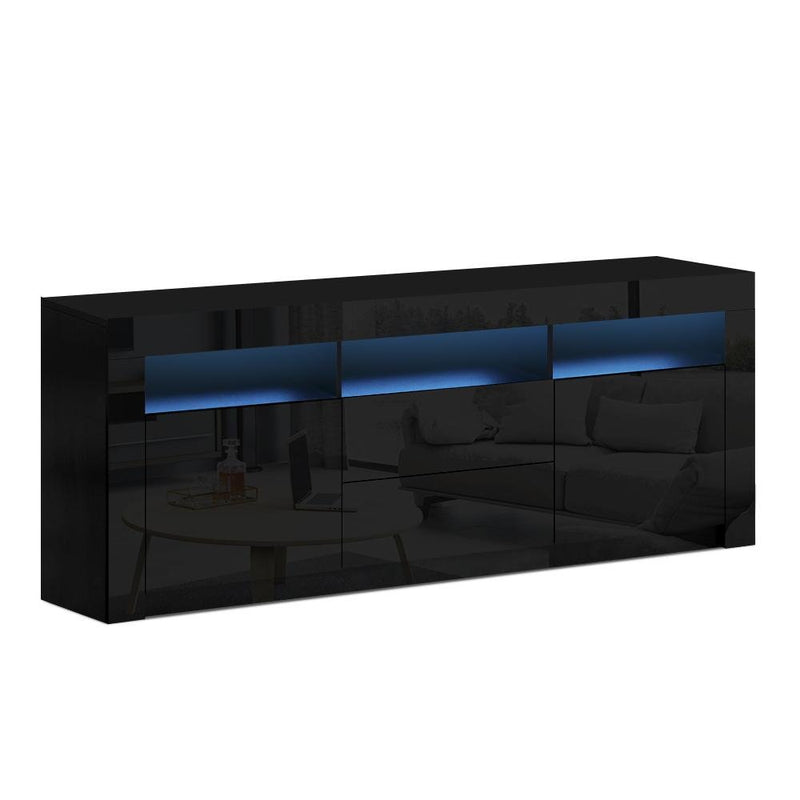 160CM LED Entertainment Unit in Glossy Black Finish 2 x Cupboards and 2 x Drawers - Furniture - Rivercity House & Home Co. (ABN 18 642 972 209) - Affordable Modern Furniture Australia