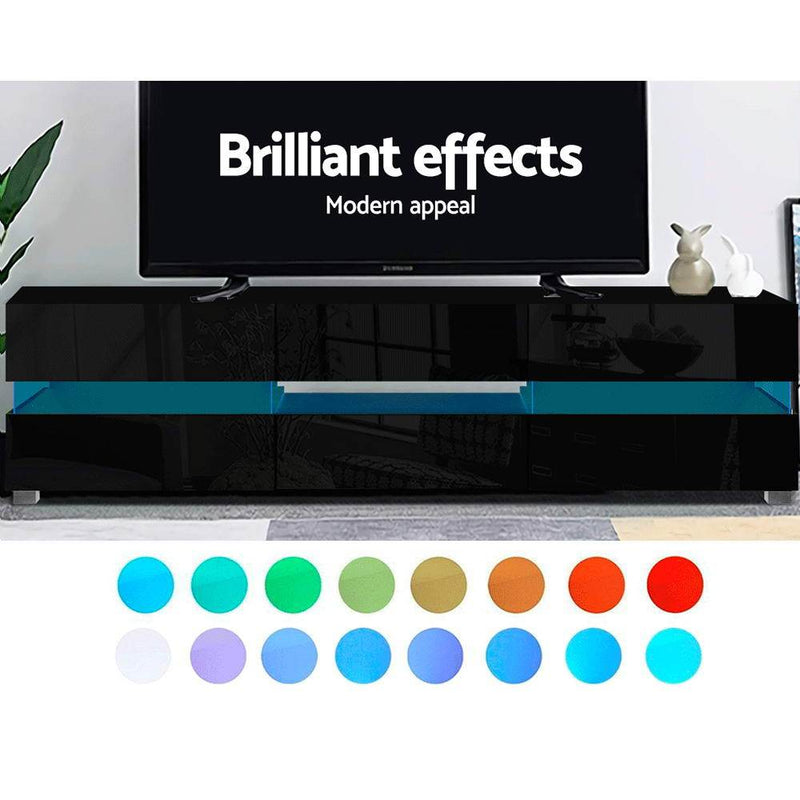 177CM Sleek LED Entertainment Unit in Black Gloss (RGB LED) - Furniture - Rivercity House & Home Co. (ABN 18 642 972 209) - Affordable Modern Furniture Australia