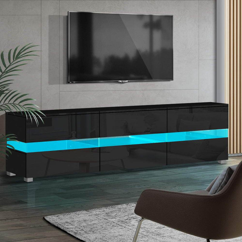 177CM Sleek LED Entertainment Unit in Black Gloss (RGB LED) - Furniture - Rivercity House & Home Co. (ABN 18 642 972 209) - Affordable Modern Furniture Australia