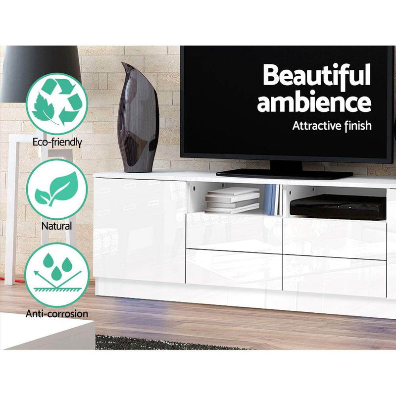 180cm High Gloss TV Entertainment Unit 4 Storage Drawers - White - Furniture - Rivercity House And Home Co.