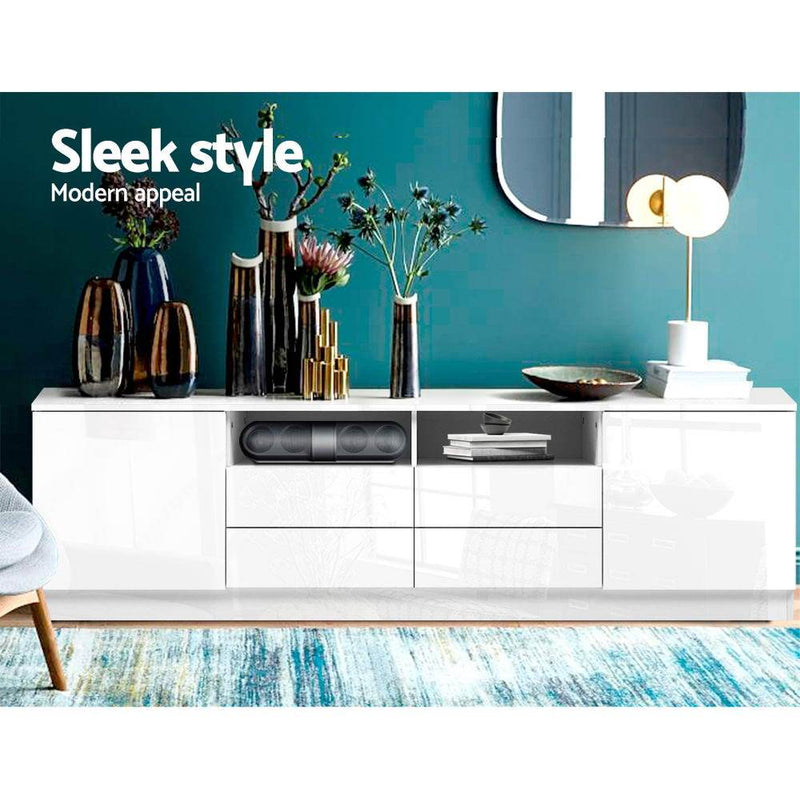 180cm High Gloss TV Entertainment Unit 4 Storage Drawers - White - Furniture - Rivercity House & Home Co. (ABN 18 642 972 209) - Affordable Modern Furniture Australia