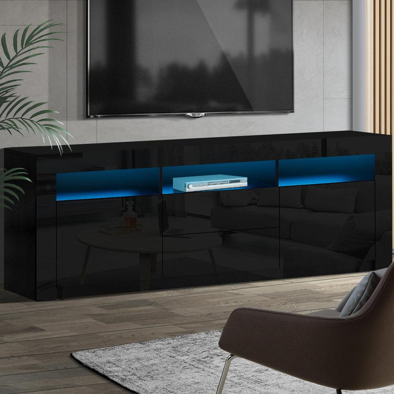 180CM LED Entertainment Unit in Glossy Black 2 x Cupboards and 2 x Drawers - Furniture - Rivercity House & Home Co. (ABN 18 642 972 209) - Affordable Modern Furniture Australia