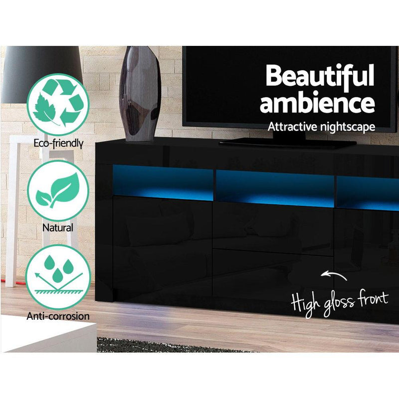180CM LED Entertainment Unit in Glossy Black 2 x Cupboards and 2 x Drawers - Furniture - Rivercity House & Home Co. (ABN 18 642 972 209) - Affordable Modern Furniture Australia
