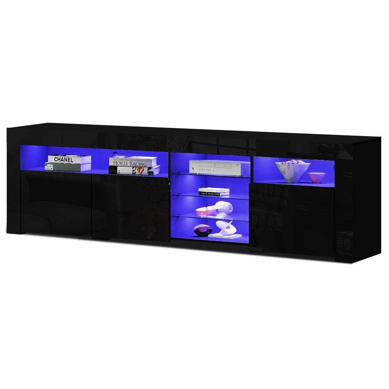 180CM LED Entertainment Unit in Glossy Black Finish 3 x Cupboards - Furniture - Rivercity House & Home Co. (ABN 18 642 972 209) - Affordable Modern Furniture Australia