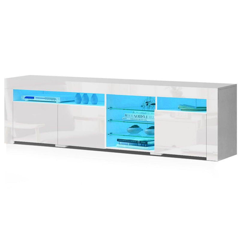 180CM LED Entertainment Unit in Glossy White Finish With 3 x Cupboards - Furniture - Rivercity House & Home Co. (ABN 18 642 972 209) - Affordable Modern Furniture Australia