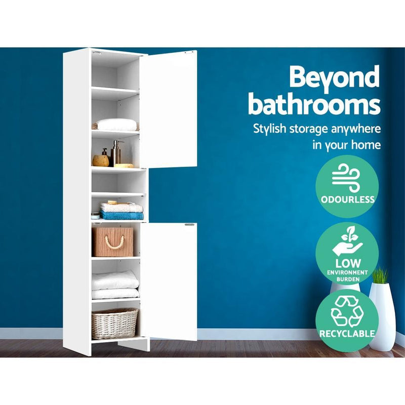 185cm Bathroom Tallboy Toilet Storage Cabinet Laundry Cupboard Adjustable Shelf White - Rivercity House & Home Co. (ABN 18 642 972 209) - Affordable Modern Furniture Australia