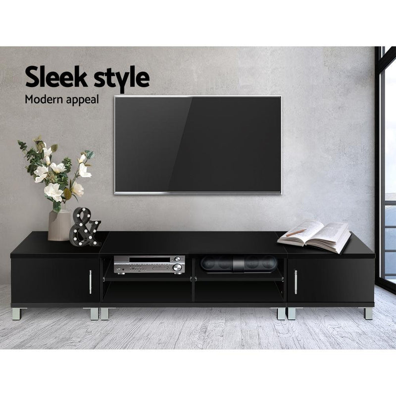 190CM Black Entertainment Unit with Cabinets - Rivercity House & Home Co. (ABN 18 642 972 209) - Affordable Modern Furniture Australia