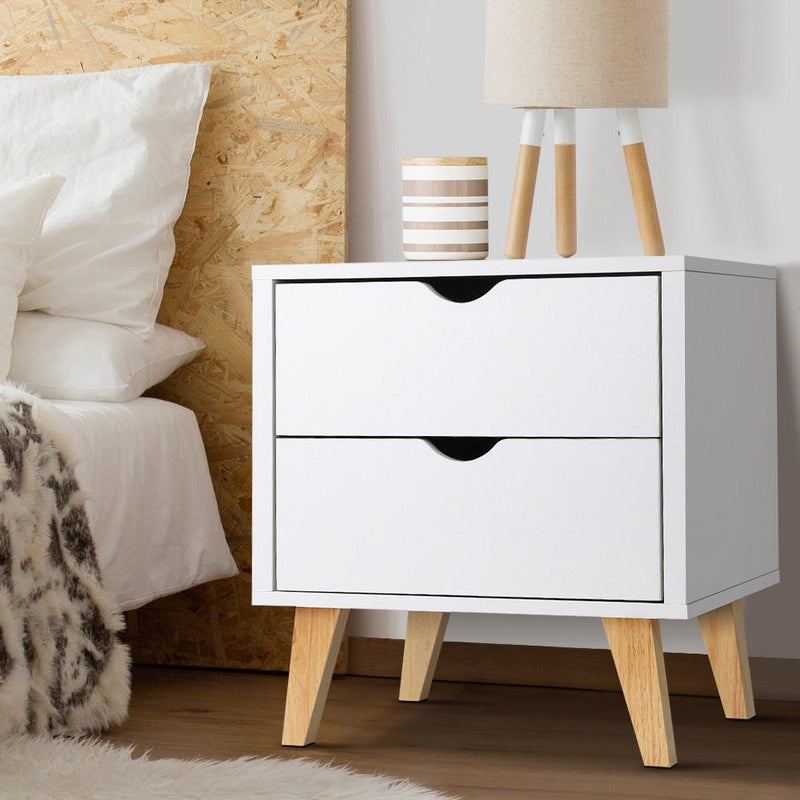 2 Drawer Wooden Bedside Tables - White - Rivercity House & Home Co. (ABN 18 642 972 209) - Affordable Modern Furniture Australia