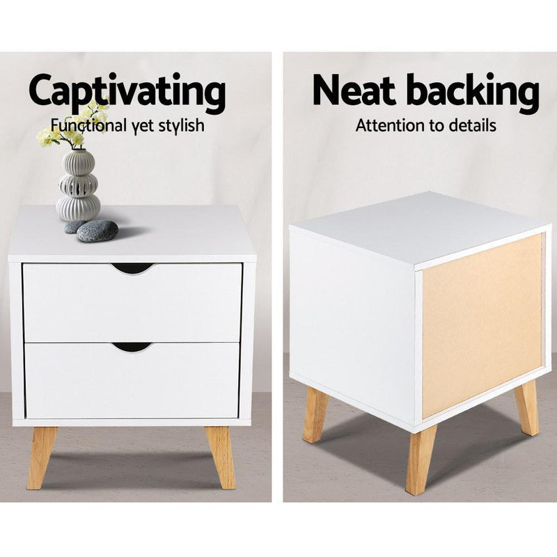 2 Drawer Wooden Bedside Tables - White - Rivercity House & Home Co. (ABN 18 642 972 209) - Affordable Modern Furniture Australia