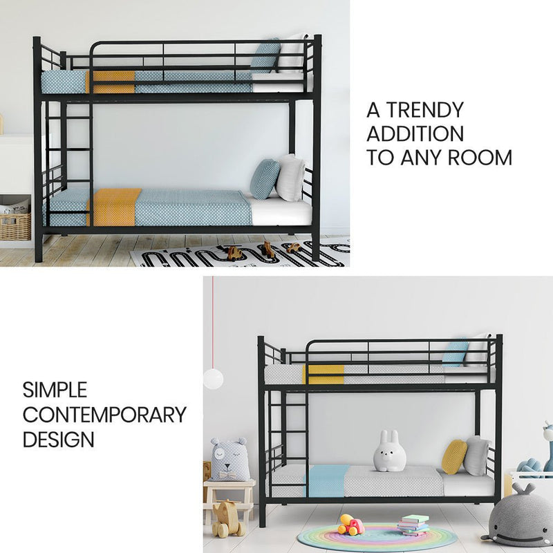 2-in-1 Single Metal Bunk Bed Frame - Dark Matte Grey - Furniture > Bedroom - Rivercity House & Home Co. (ABN 18 642 972 209) - Affordable Modern Furniture Australia