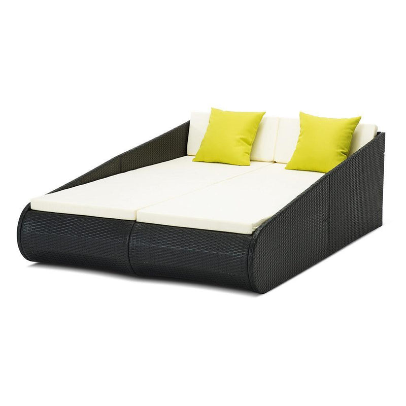 2 Seat PE Wicker Sun Lounge Daybed - Black - Furniture > Outdoor - Rivercity House & Home Co. (ABN 18 642 972 209) - Affordable Modern Furniture Australia