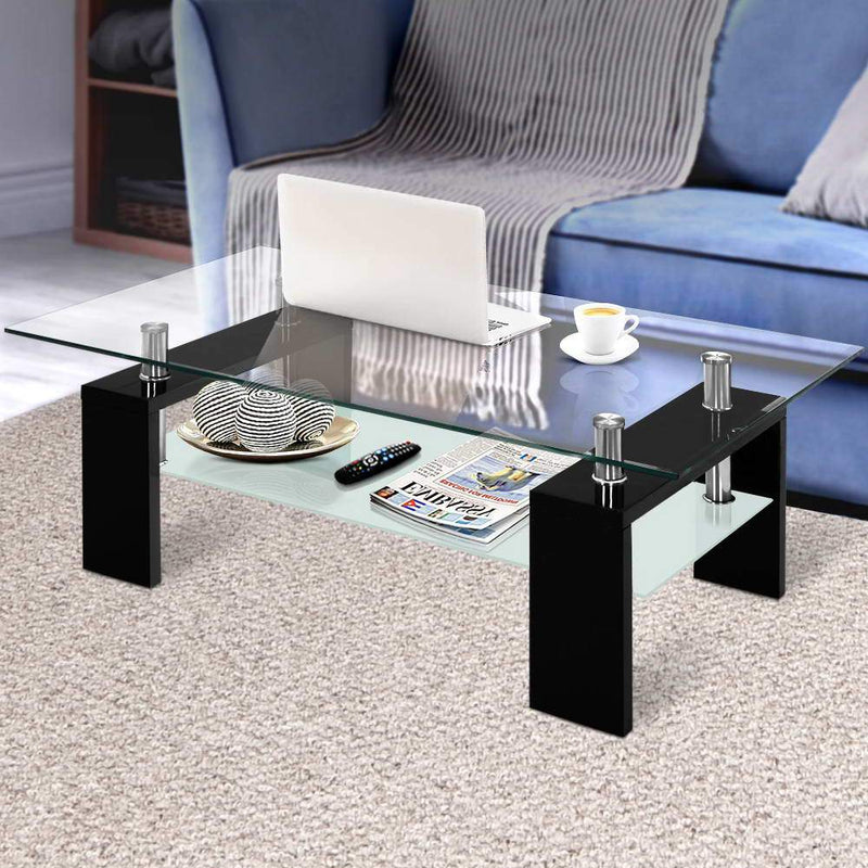 2 Tier Glass Coffee Table - Black - Furniture - Rivercity House & Home Co. (ABN 18 642 972 209) - Affordable Modern Furniture Australia