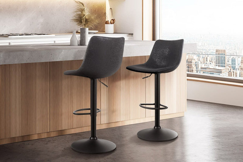 2 x Bar Stools Gas Lift- Black - Rivercity House & Home Co. (ABN 18 642 972 209) - Affordable Modern Furniture Australia