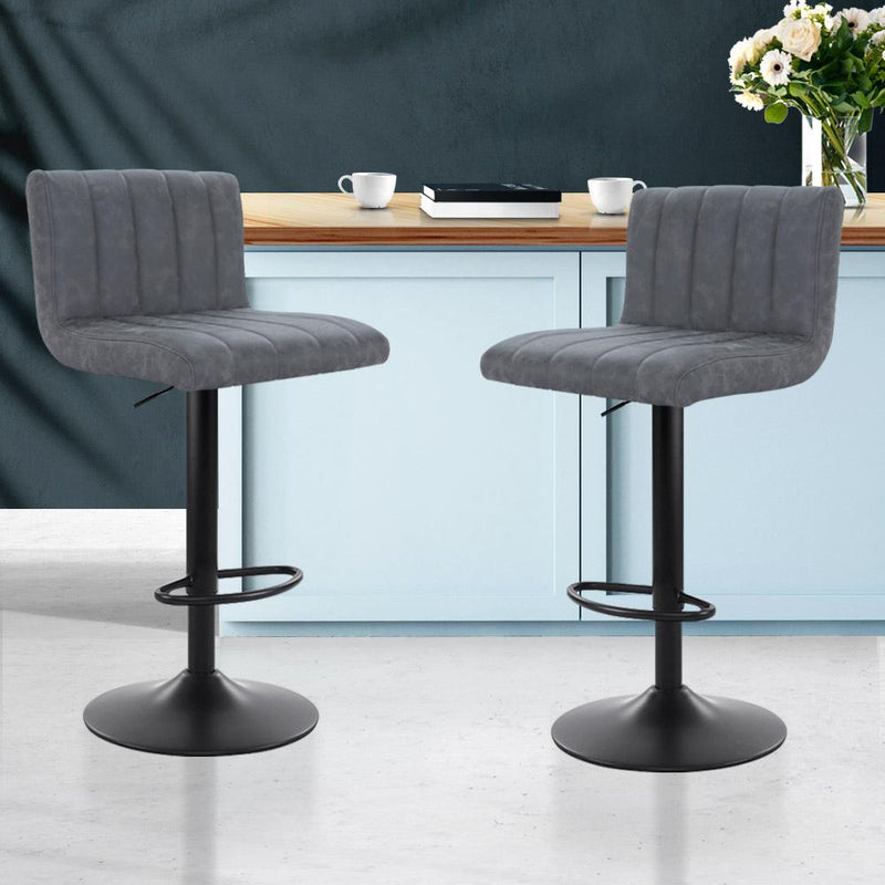 2 x Bar Stools PU Leather Line Style - Grey - Rivercity House & Home Co. (ABN 18 642 972 209) - Affordable Modern Furniture Australia