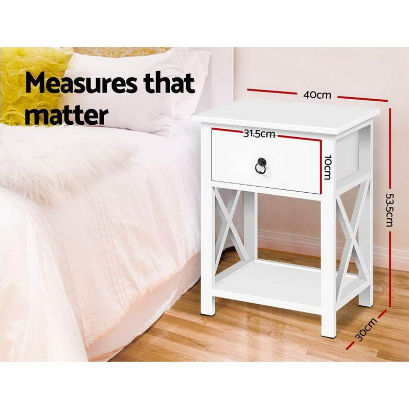 2 x Bedside Tables With Drawers White (Twin Pack) - Rivercity House & Home Co. (ABN 18 642 972 209) - Affordable Modern Furniture Australia
