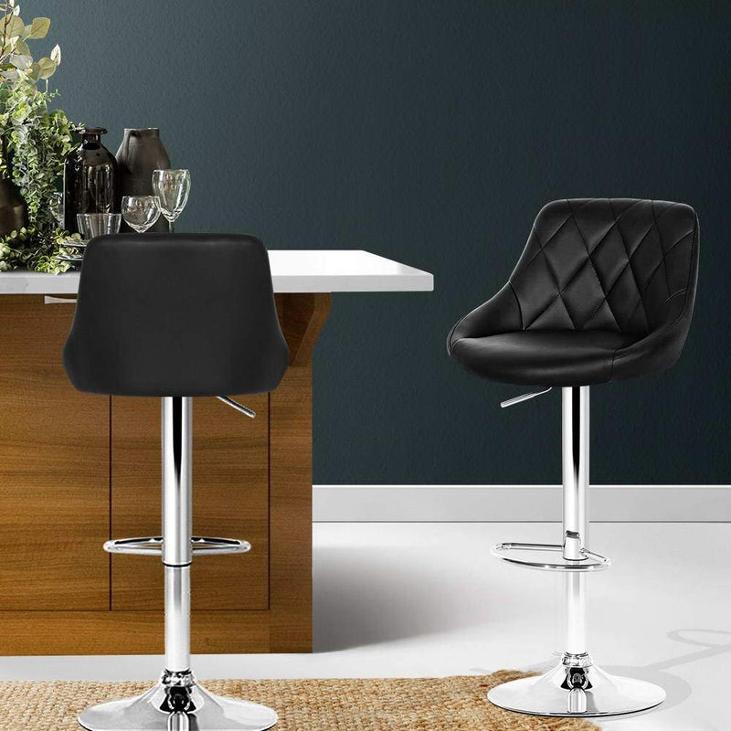 2 x Diamond Style Bar Stools PU Leather - Black - Rivercity House & Home Co. (ABN 18 642 972 209) - Affordable Modern Furniture Australia