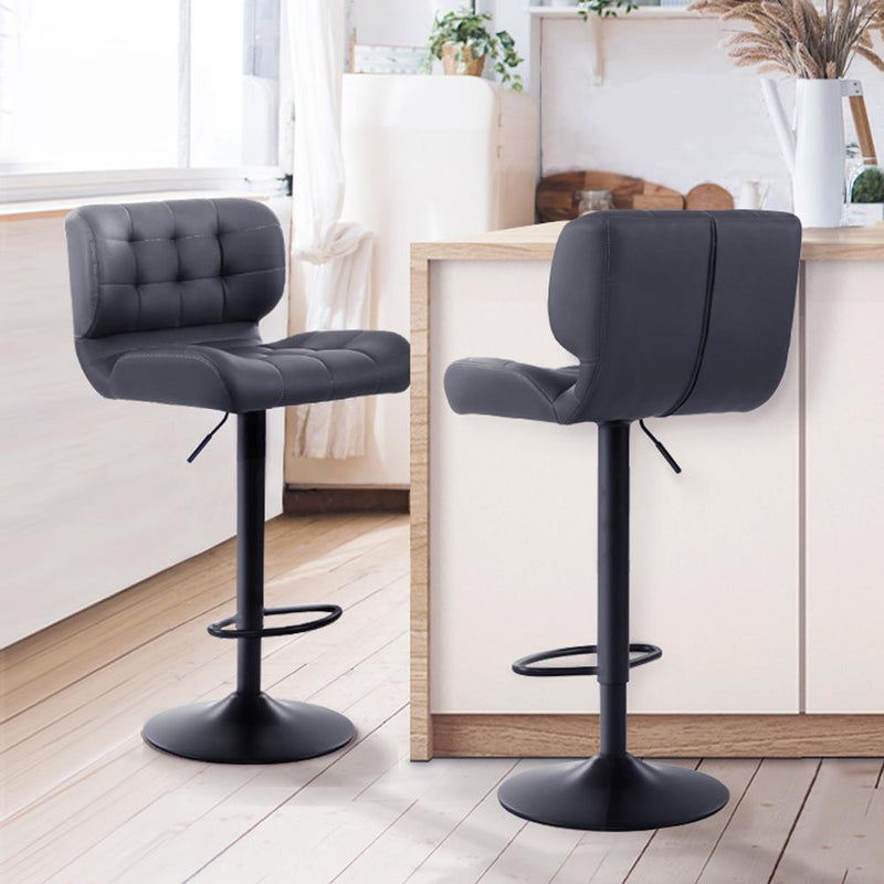 2 x Kitchen Bar Stools Gas Lift Plush PU Leather - Black and Grey - Furniture > Bar Stools & Chairs - Rivercity House And Home Co.
