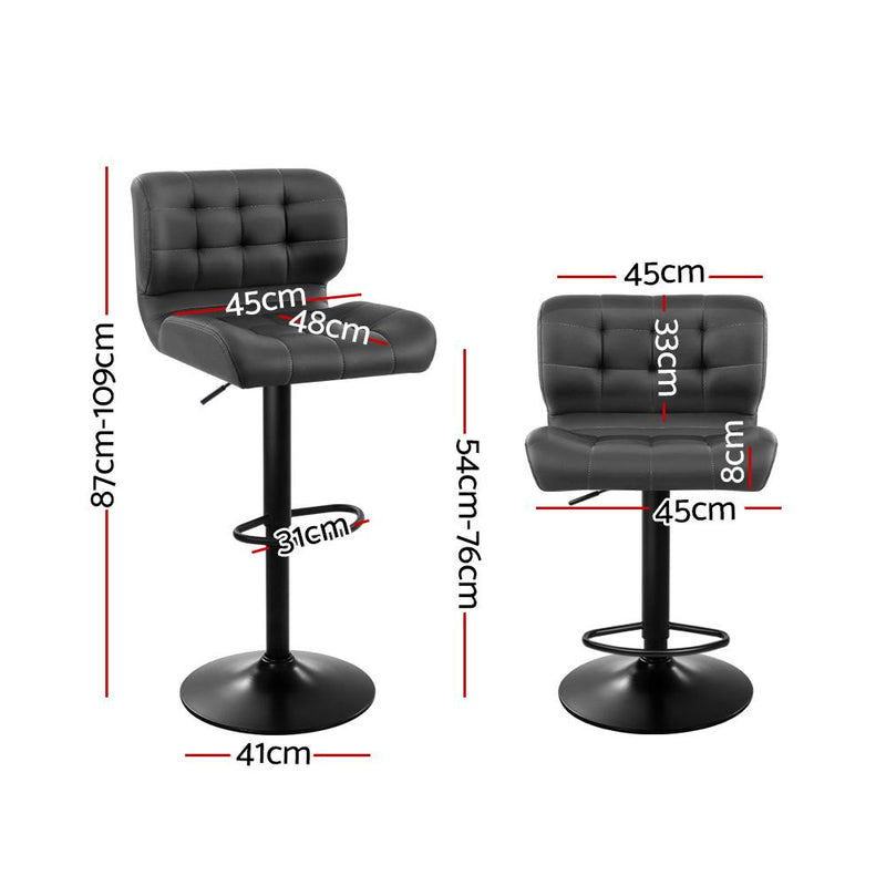 2 x Kitchen Bar Stools Gas Lift Plush PU Leather - Black and Grey - Furniture > Bar Stools & Chairs - Rivercity House And Home Co.