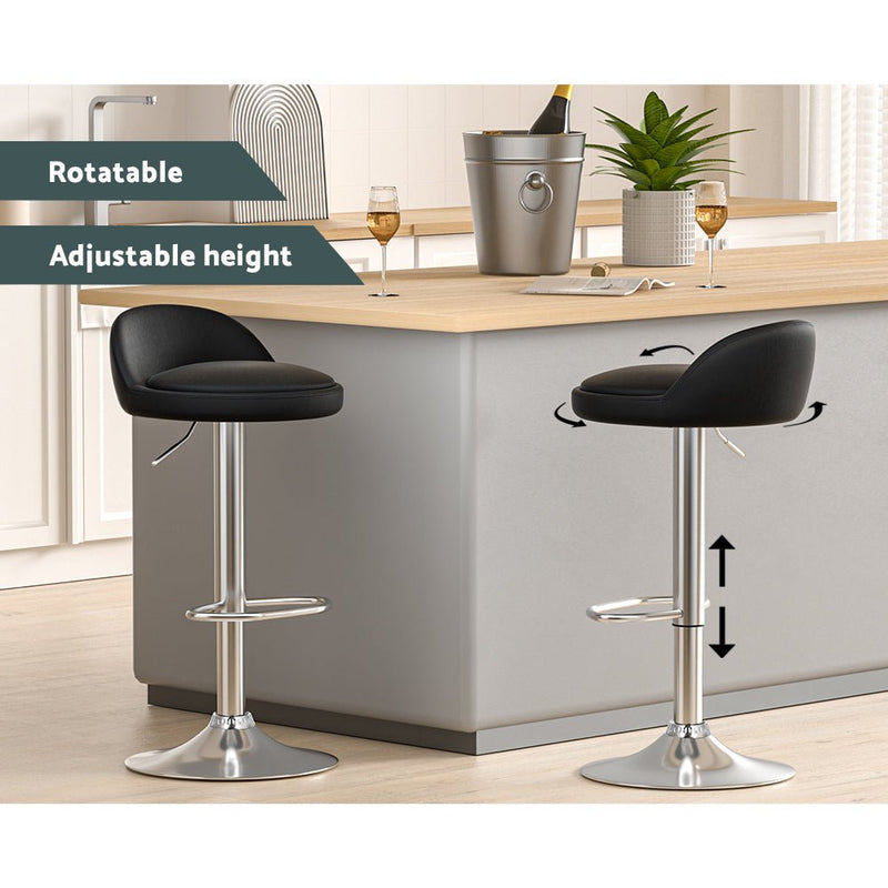 2 x Nuvo Bar Stools PU Leather - Black - Furniture > Bar Stools & Chairs - Rivercity House & Home Co. (ABN 18 642 972 209) - Affordable Modern Furniture Australia