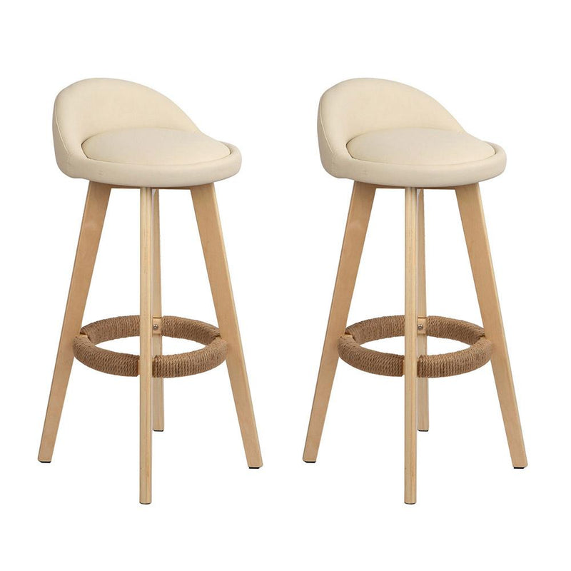 2 x PU Leather Backrest Bar Stools - Beige - Furniture > Bar Stools & Chairs - Rivercity House And Home Co.