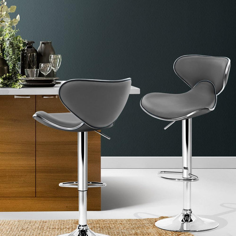 2 x PU Leather Bar Stools - Grey - Furniture - Rivercity House & Home Co. (ABN 18 642 972 209) - Affordable Modern Furniture Australia