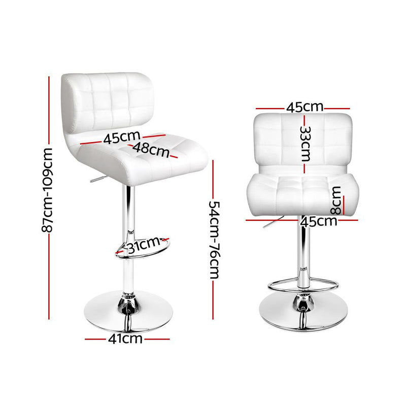 2 x PU Leather Gas Lift Bar Stools - White and Chrome - Rivercity House & Home Co. (ABN 18 642 972 209) - Affordable Modern Furniture Australia
