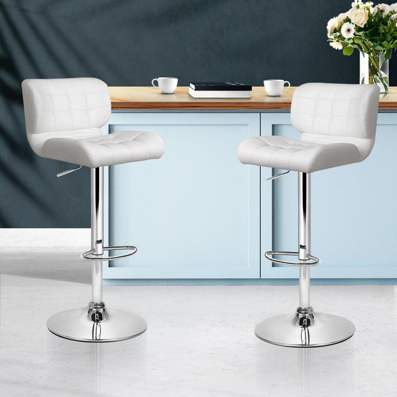 2 x PU Leather Gas Lift Bar Stools - White and Chrome - Rivercity House & Home Co. (ABN 18 642 972 209) - Affordable Modern Furniture Australia