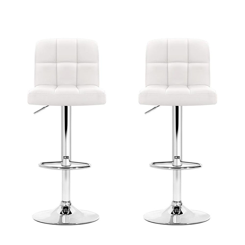 2 x PU Leather Gas Lift Bar Stools - White - Furniture - Rivercity House And Home Co.