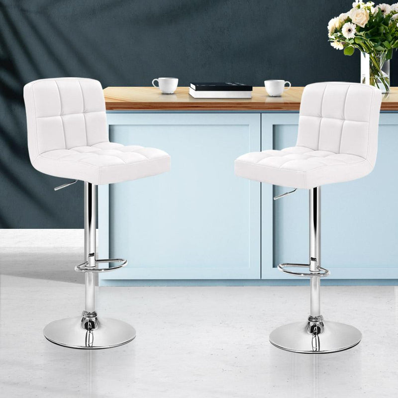 2 x PU Leather Gas Lift Bar Stools - White - Rivercity House & Home Co. (ABN 18 642 972 209) - Affordable Modern Furniture Australia