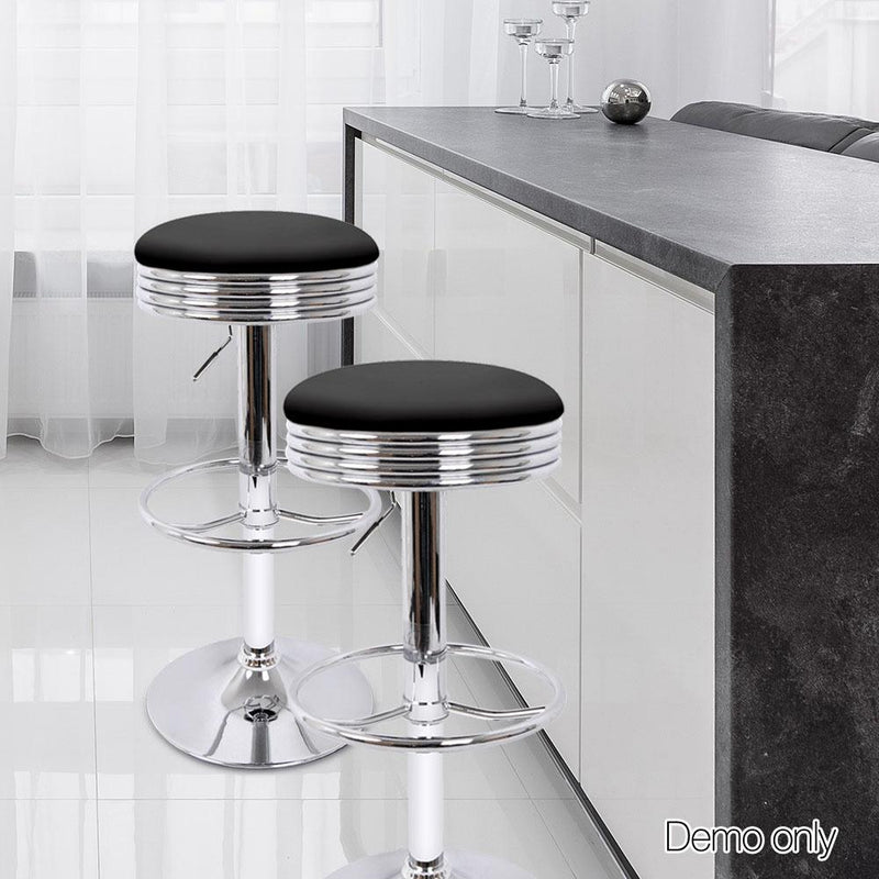 2 x PU Leather Swivel Backless Barstools - Black and Chrome - Rivercity House & Home Co. (ABN 18 642 972 209) - Affordable Modern Furniture Australia