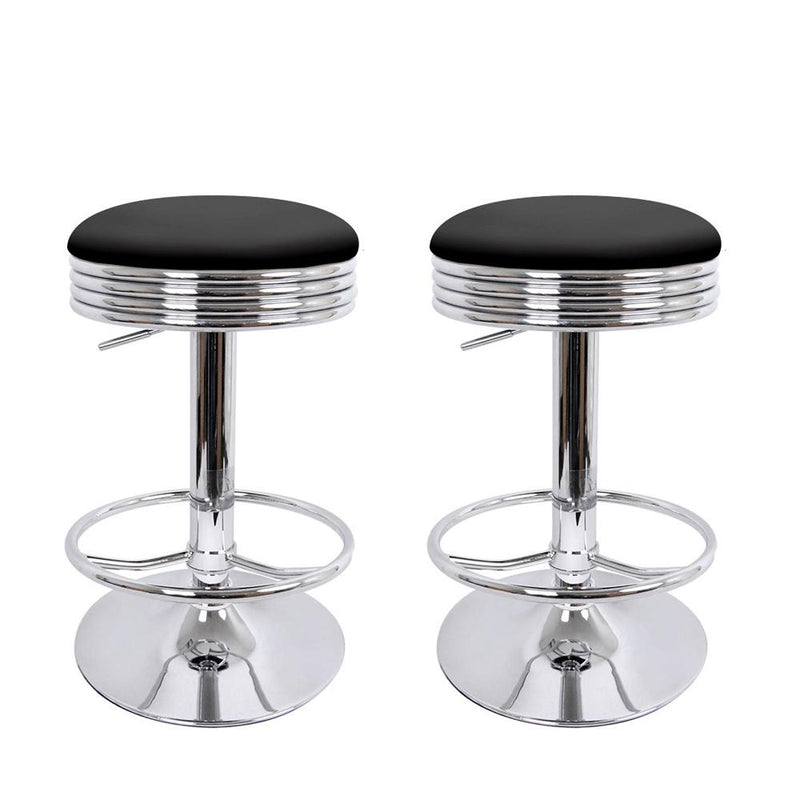 2 x PU Leather Swivel Backless Barstools - Black and Chrome - Rivercity House & Home Co. (ABN 18 642 972 209) - Affordable Modern Furniture Australia