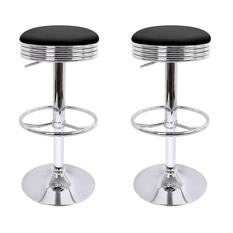 2 x PU Leather Swivel Backless Barstools - Black and Chrome - Rivercity House & Home Co. (ABN 18 642 972 209) - Affordable Modern Furniture Australia