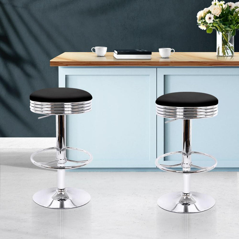 2 x PU Leather Swivel Backless Barstools - Black and Chrome - Rivercity House & Home Co. (ABN 18 642 972 209) - Affordable Modern Furniture Australia