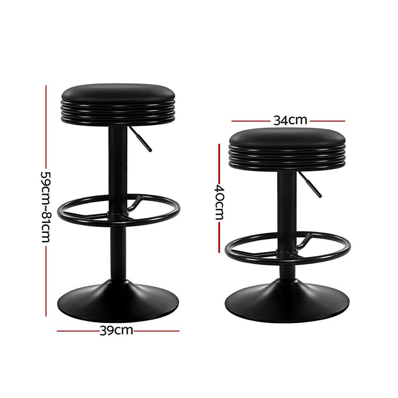 2 x PU Leather Swivel Backless Barstools - Black - Furniture > Bar Stools & Chairs - Rivercity House And Home Co.