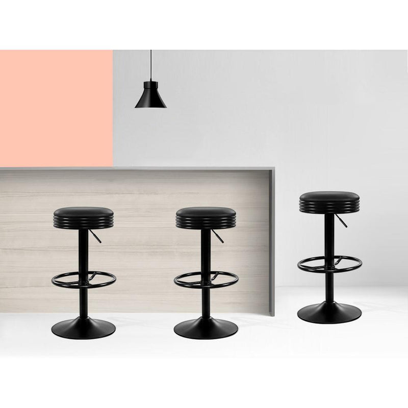 2 x PU Leather Swivel Backless Barstools - Black - Furniture > Bar Stools & Chairs - Rivercity House And Home Co.