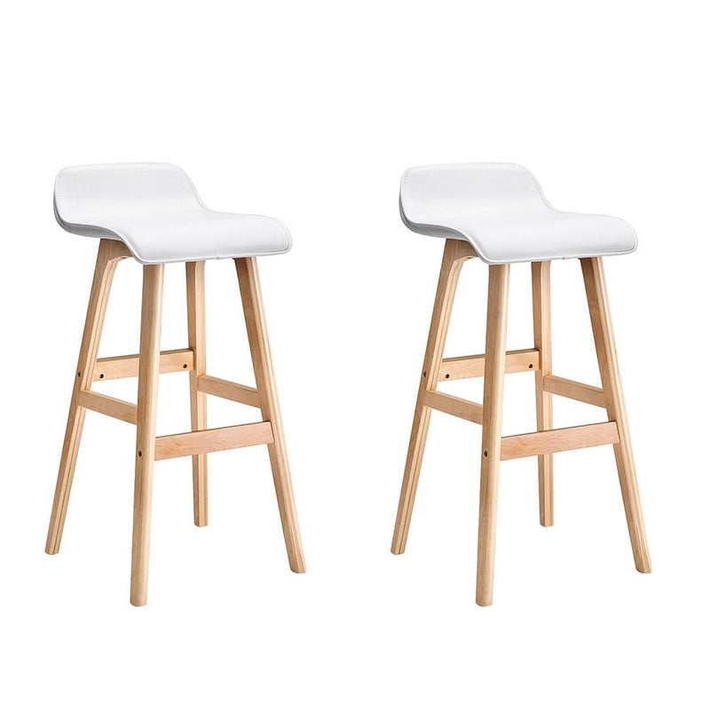 2 x PU Leather Wood Wave Style Bar Stool - White - Rivercity House & Home Co. (ABN 18 642 972 209) - Affordable Modern Furniture Australia