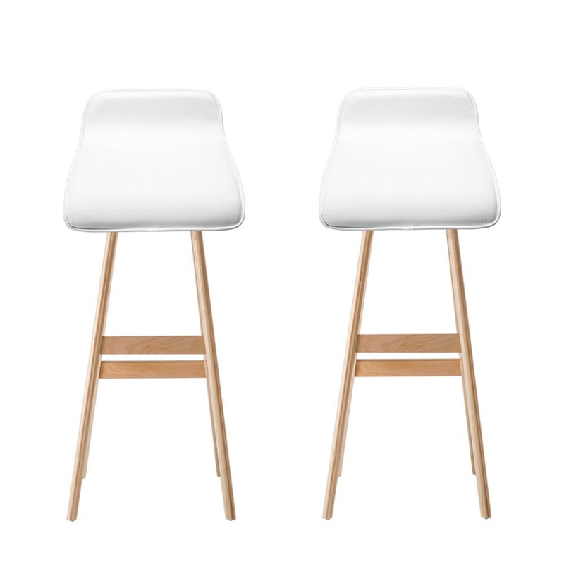 2 x PU Leather Wood Wave Style Bar Stool - White - Rivercity House & Home Co. (ABN 18 642 972 209) - Affordable Modern Furniture Australia