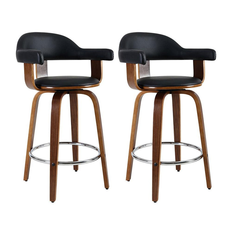 2 x PU Leather Wooden Swivel Bar Stools - Furniture > Bar Stools & Chairs - Rivercity House And Home Co.
