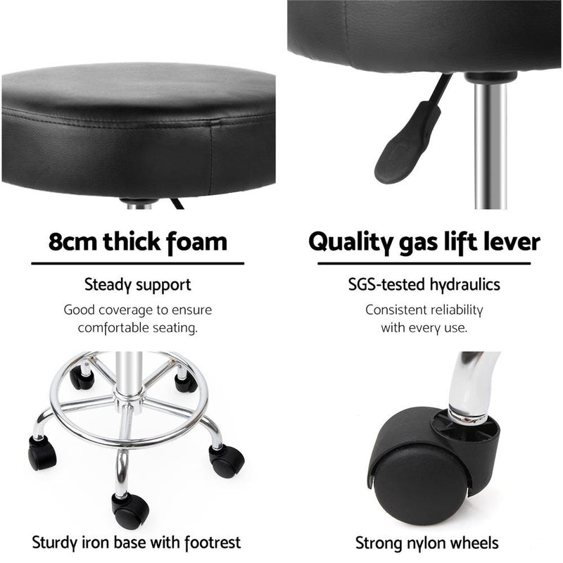 2 x Round Portable Salon Stools On Wheels - Furniture - Rivercity House & Home Co. (ABN 18 642 972 209) - Affordable Modern Furniture Australia