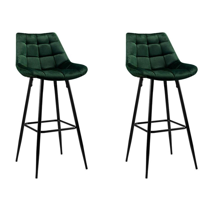 2 x Velvet Bar Stools - Green - Furniture > Bar Stools & Chairs - Rivercity House And Home Co.