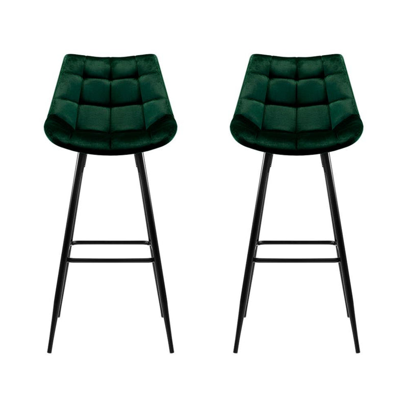 2 x Velvet Bar Stools - Green - Furniture > Bar Stools & Chairs - Rivercity House And Home Co.