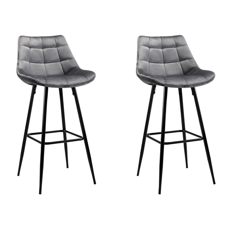 2 x Velvet Bar Stools - Grey - Furniture > Bar Stools & Chairs - Rivercity House And Home Co.
